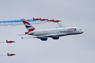 British Airways A380 and Red Arrows