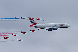 British Airways A380 and Red Arrows