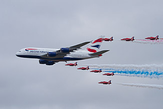 British Airways A380 and Red Arrows