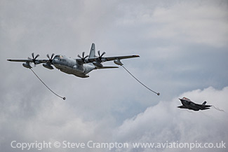 Lockheed KC-130J Hercules and Lockheed Martin F-35B Lightning II refueling demo