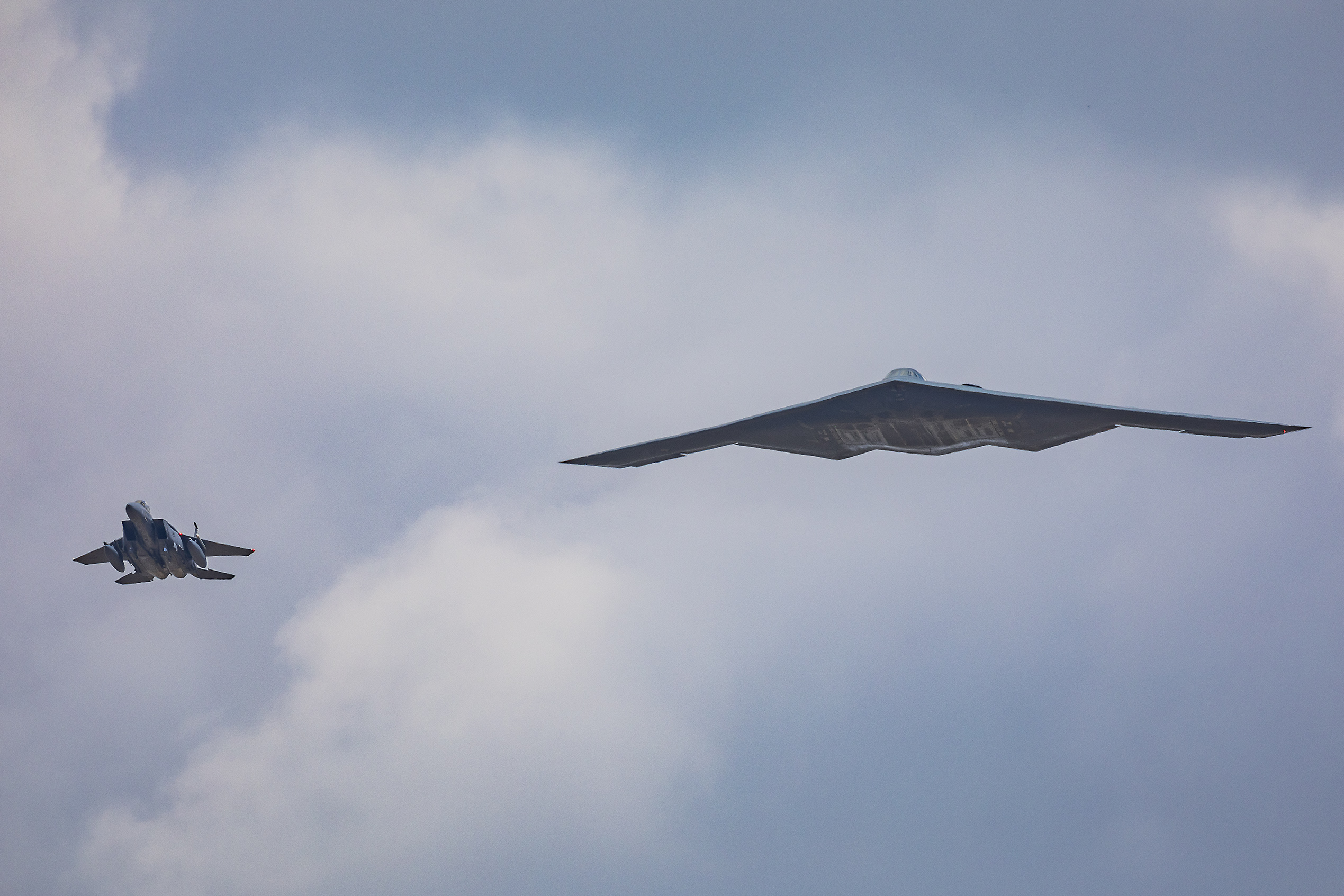 B2 Spirit and F-15 escort
